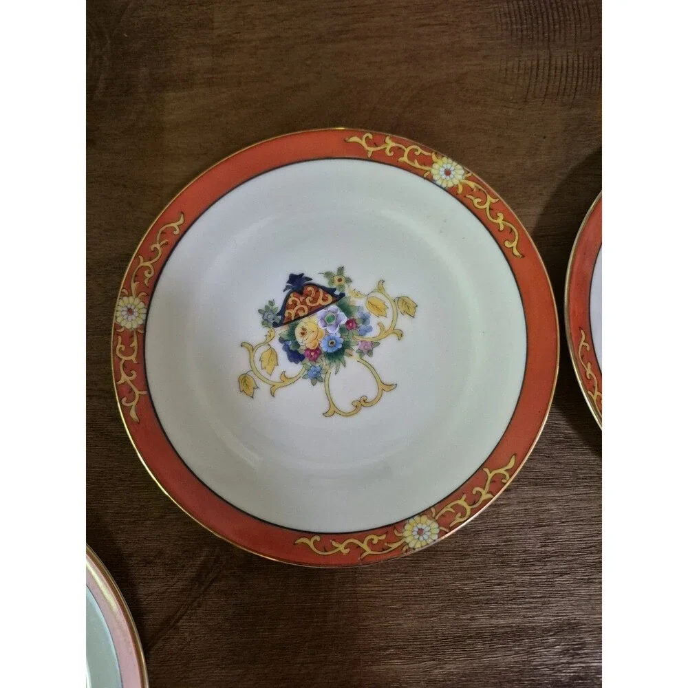 Early Noritake Hand-painted China Cake Service With 6 Cake Plates